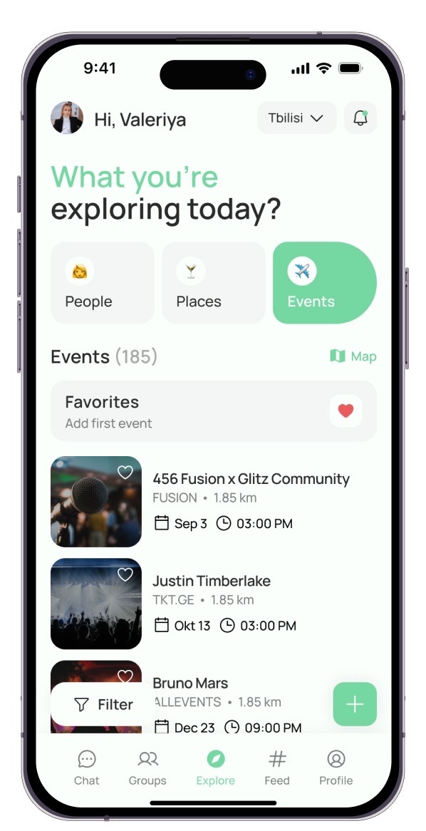 Globbi app events discovery screen